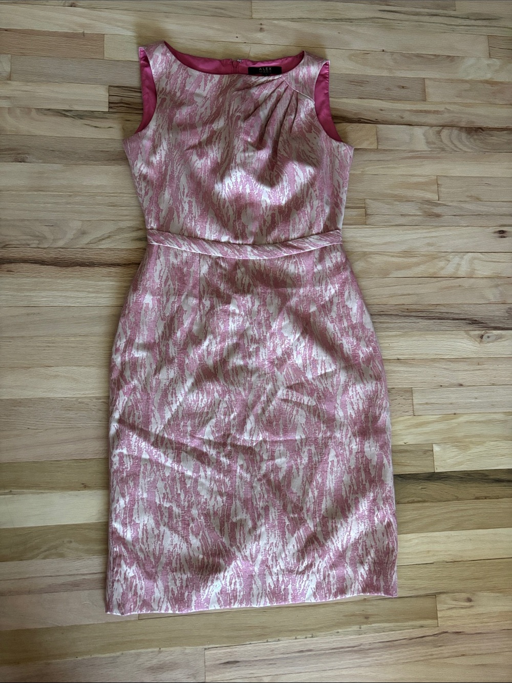 Alex Marie Pink and Gold Jacquard Midi Sheath Dress